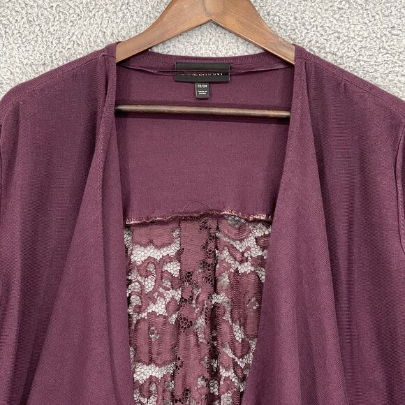 Lane Bryant Light Open Cardigan Women 22/24 Purple Knit 3/4 Sleeve Lace Back T32 - Picture 3 of 16